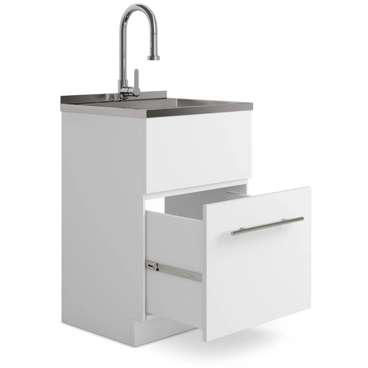 Metro Laundry Cabinet | Faucet And Stainless Steel Sink | Large Bottom Drawer | Melamine Cabinet