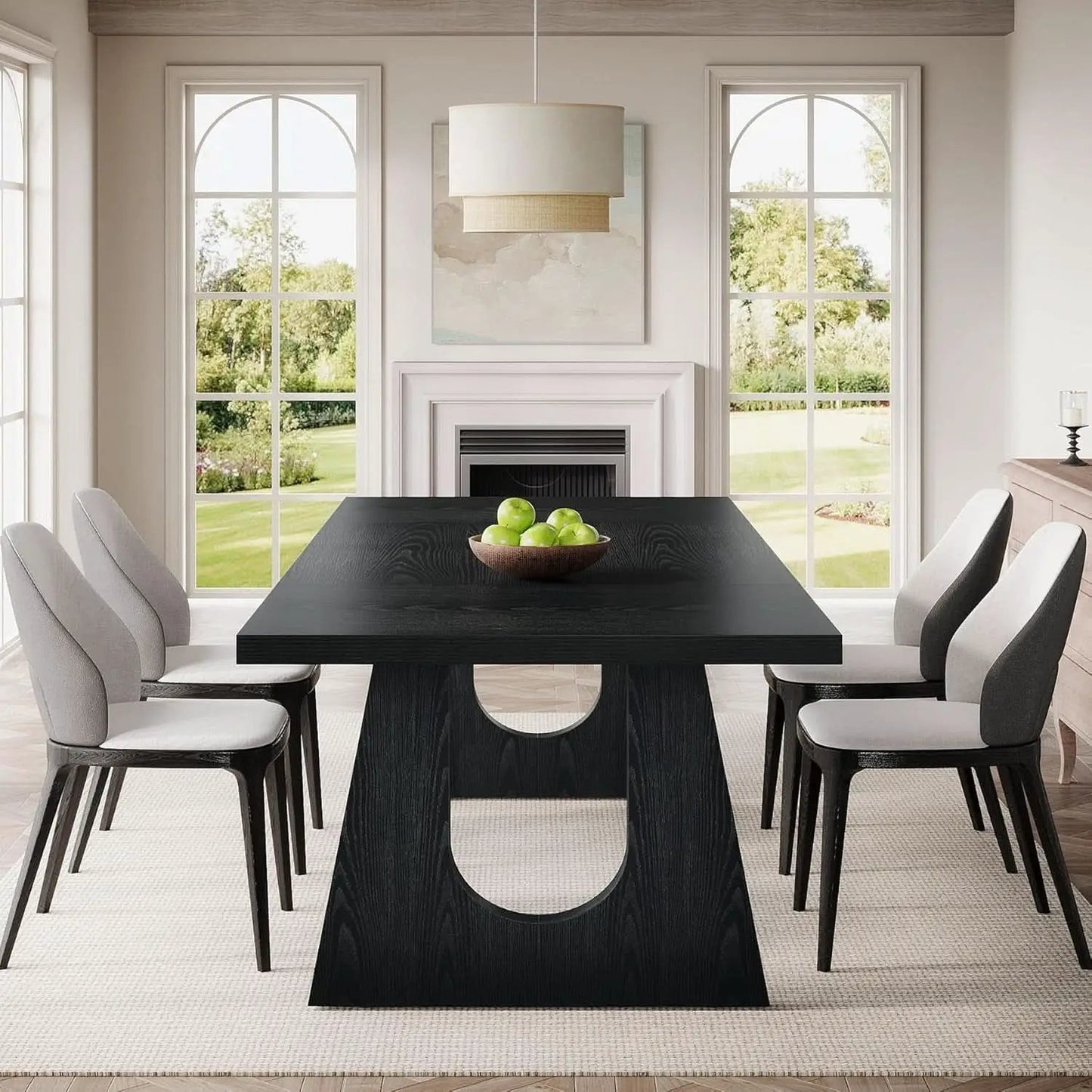 70.9 Inch Black Contemporary Rectangular Dining Table Seats 6 To 8 from PriceLows™