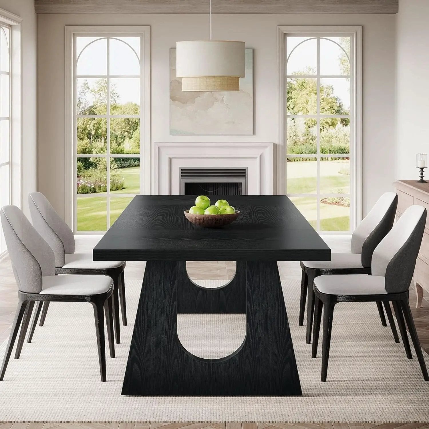 70.9 Inch Black Contemporary Rectangular Dining Table Seats 6 To 8 from PriceLows™