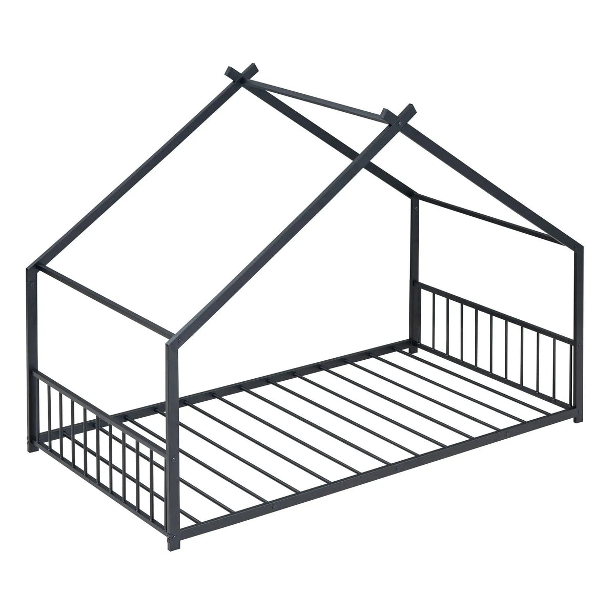 Metal House Bed | Roof Design | Semi-Enclosed Play Space | Contemporary Neutral Finish