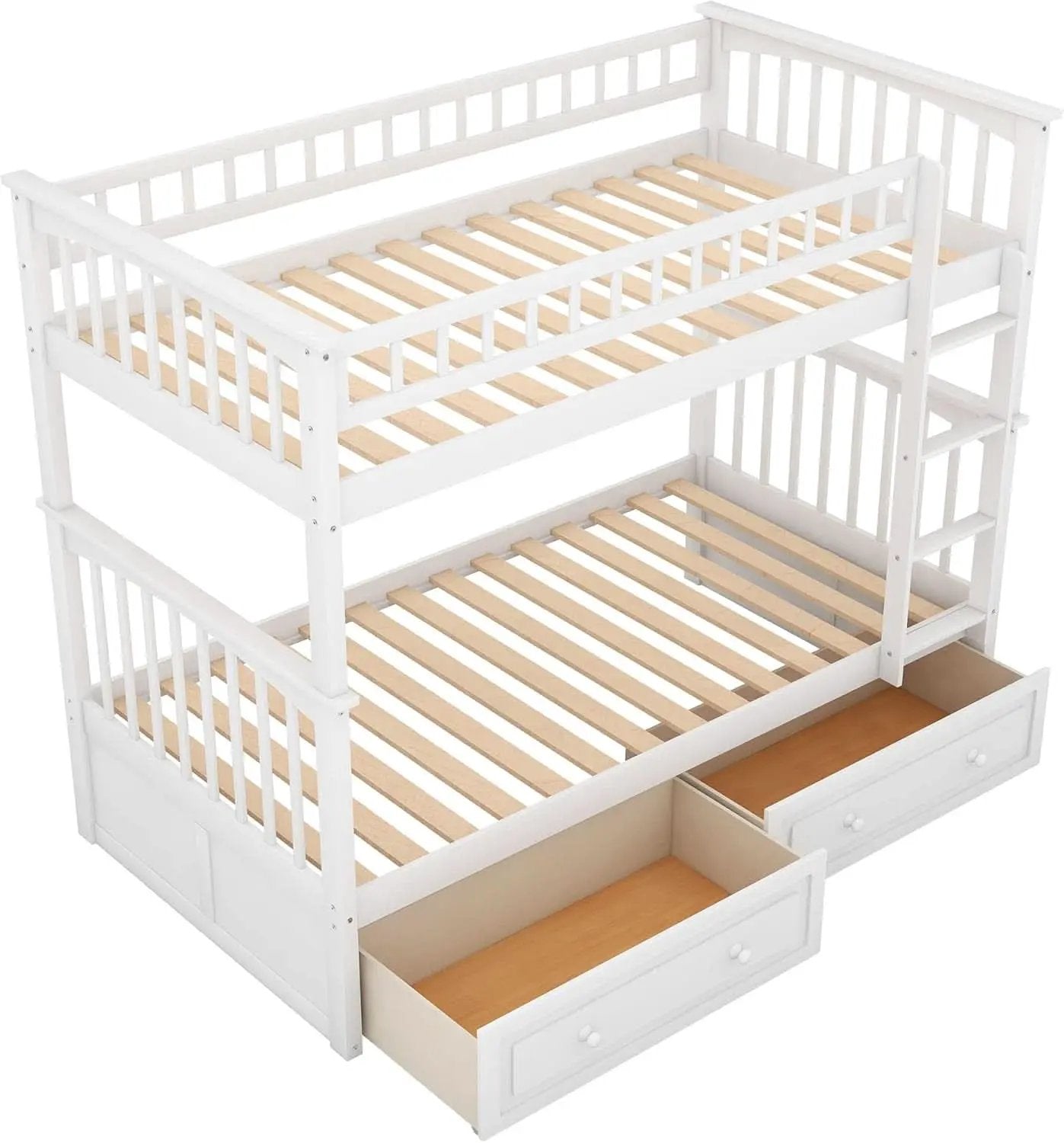 White Convertible Wood Twin Over Twin Bunk Bed With Storage Drawers from PriceLows™