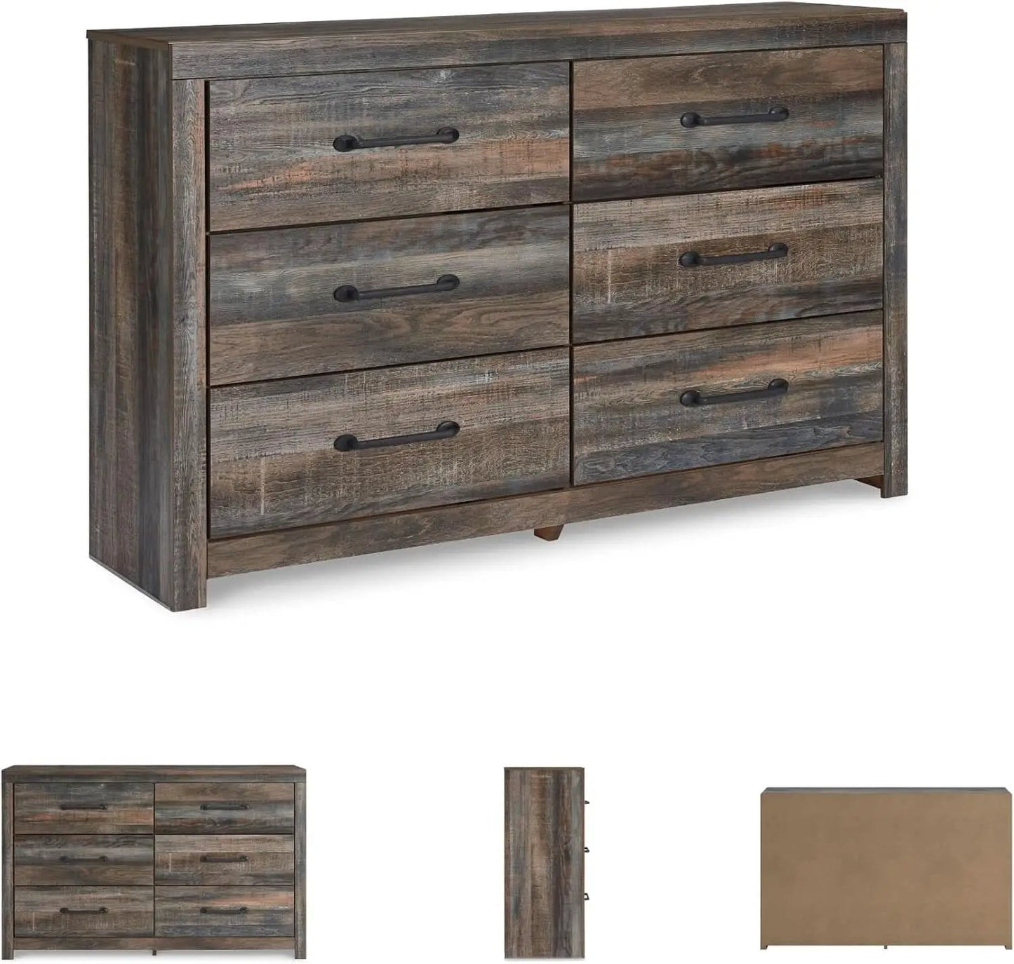 Rusticated Six Drawer Dresser Weathered Brown Bedroom from PriceLows™