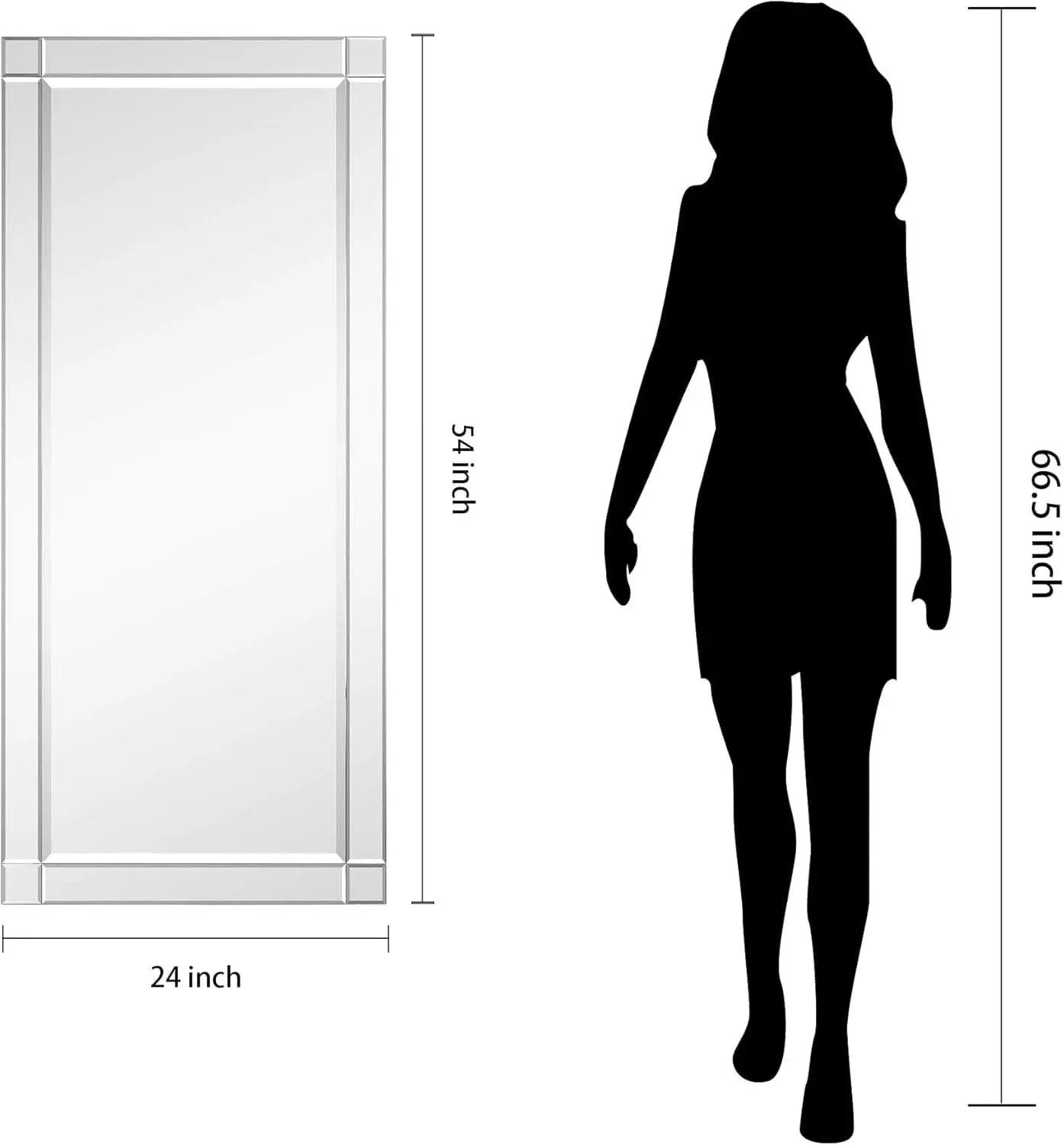 Modern Squared Corner Rectangle Wood Wall Mirror 24 x 54 from PriceLows™