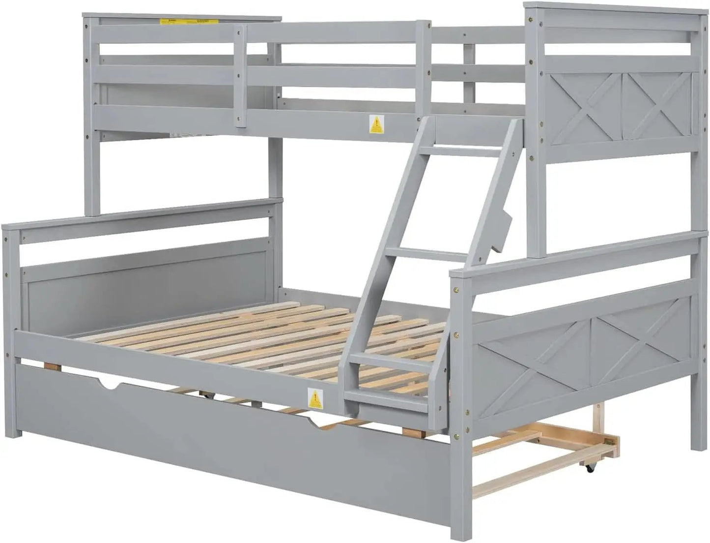 Grey Trundle Bunk Bed Twin Over Full With Guardrail from PriceLows™