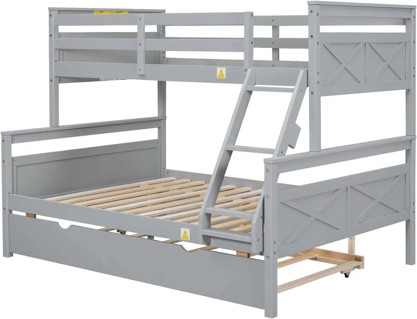 Grey Trundle Bunk Bed Twin Over Full With Guardrail from PriceLows™