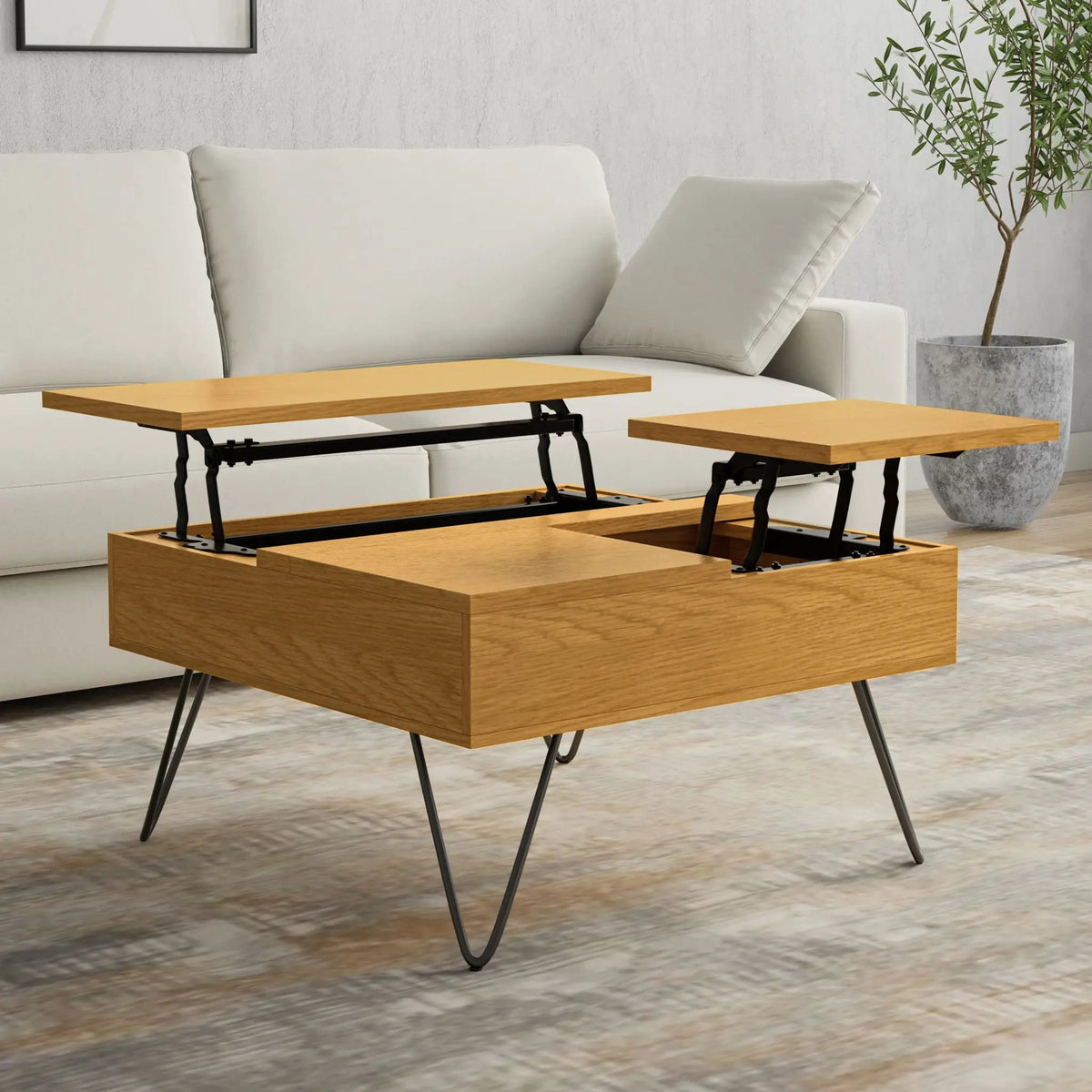 Hunter Lift Top Coffee Table | Handcrafted Solid Mango Hardwood | Split Lift Top | Large Storage Area