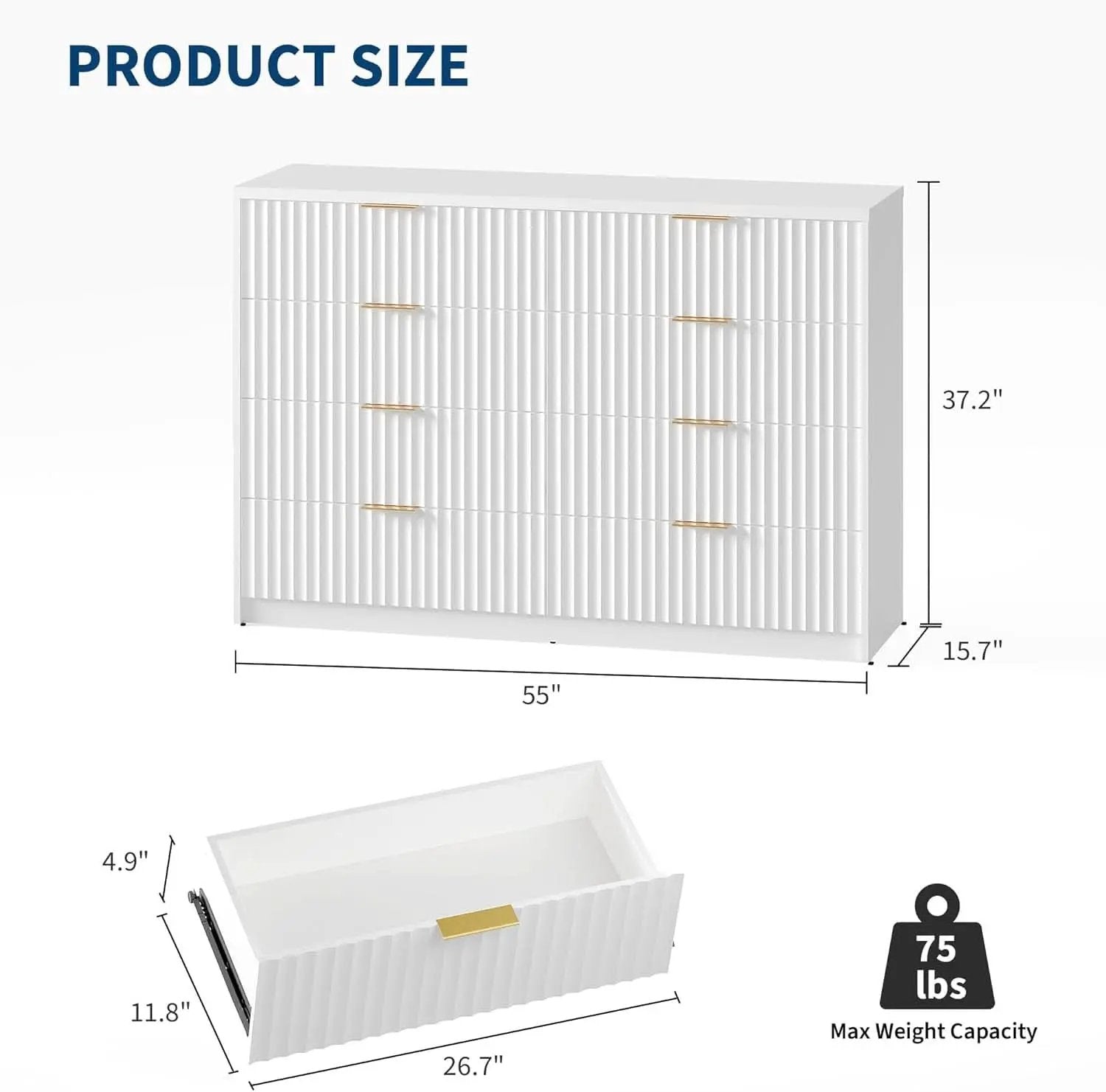 White Solid Maple Dresser Anti Tip LargeCapacityDrawers from PriceLows™
