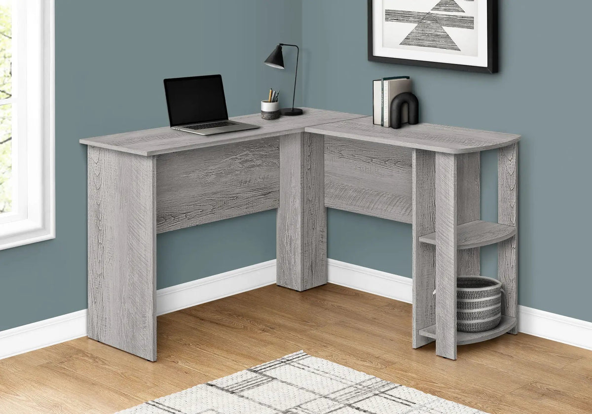 Wood-Look L-Shaped Desk | 47 Inch Width | Open And Closed Right Storage | Space Efficient Corner Design