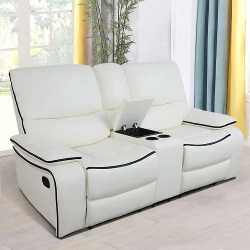 Creamy White Leather Recliner Sofa Set With Storage Console from PriceLows™