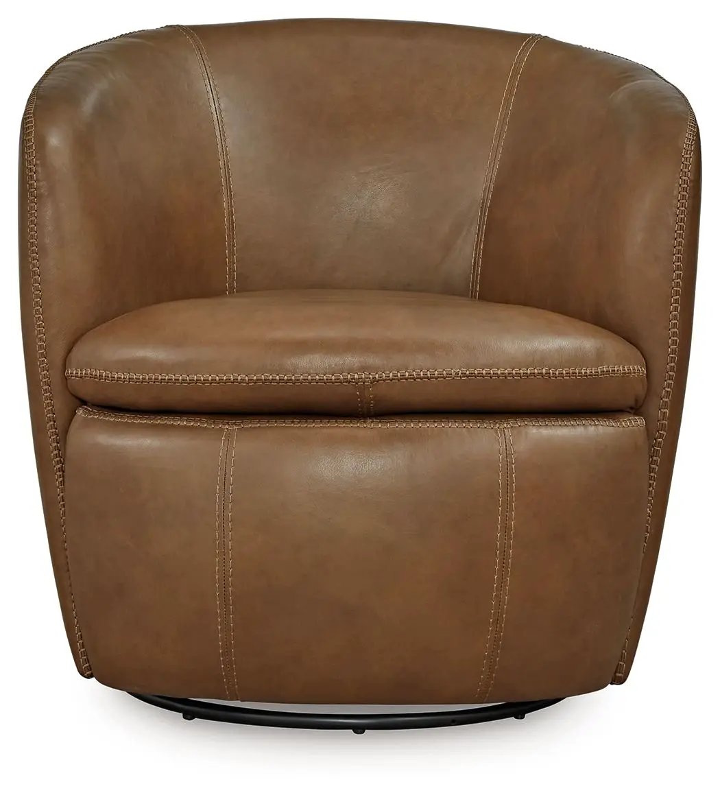 Kierreys Swivel Accent Chair | Supple Leather | Barrel Back | 31.63 Inch Height