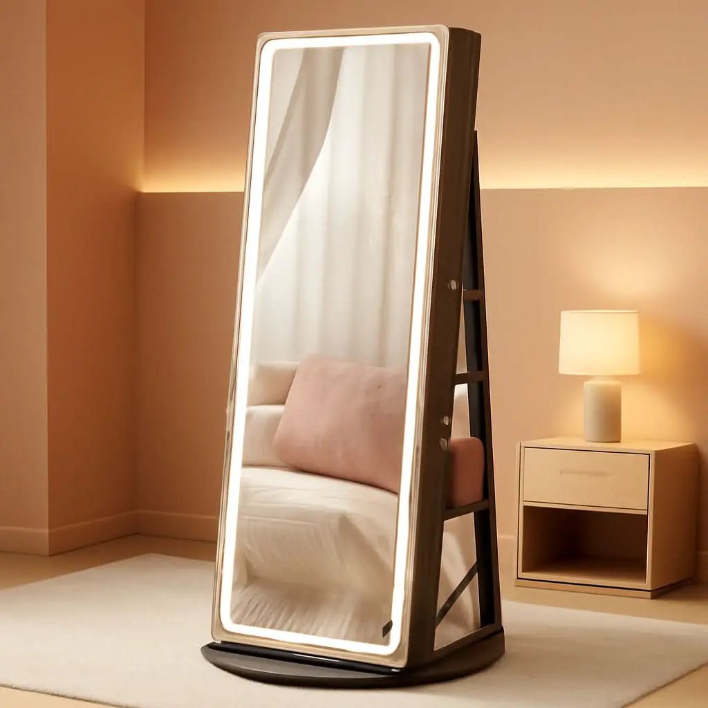 Ash Brown Lockable LED Full Length Mirror Jewelry Cabinet from PriceLows™