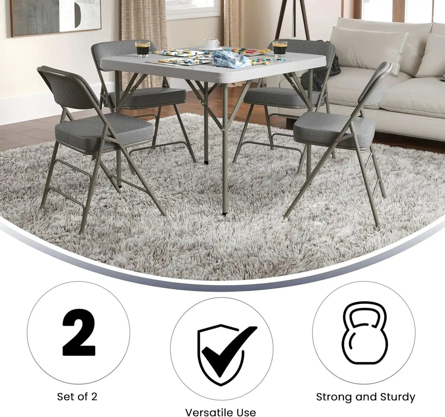 Gray Metal Folding Event Chairs With Cushioned Seats Set Of 2 from PriceLows™