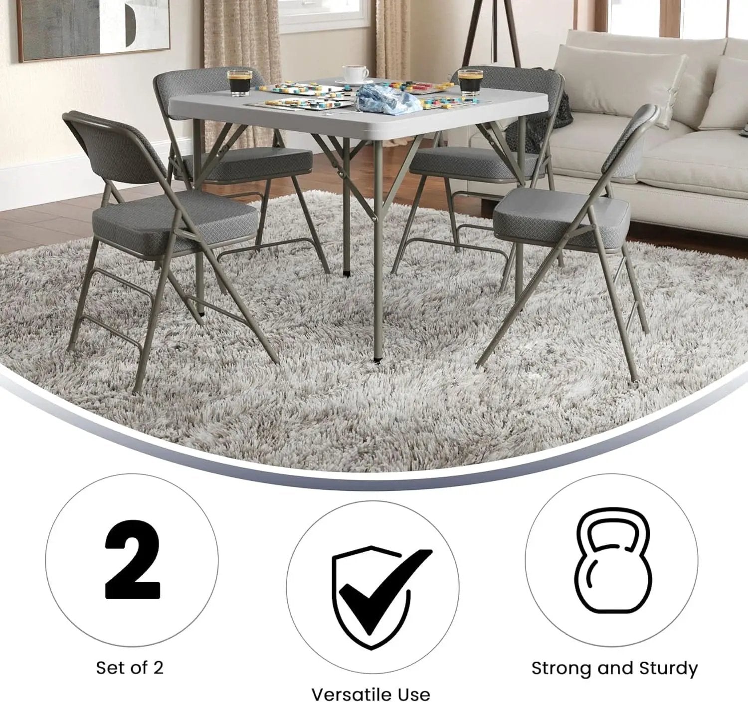 Gray Metal Folding Event Chairs With Cushioned Seats Set Of 2 from PriceLows™