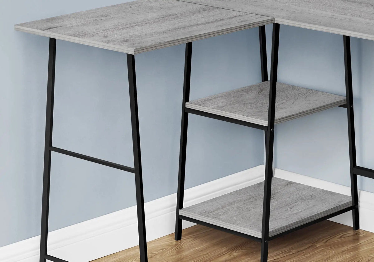 Industrial L-Shaped Corner Desk | 47.25 Inch Width | 2 Open Shelves | Sawhorse-Style Legs