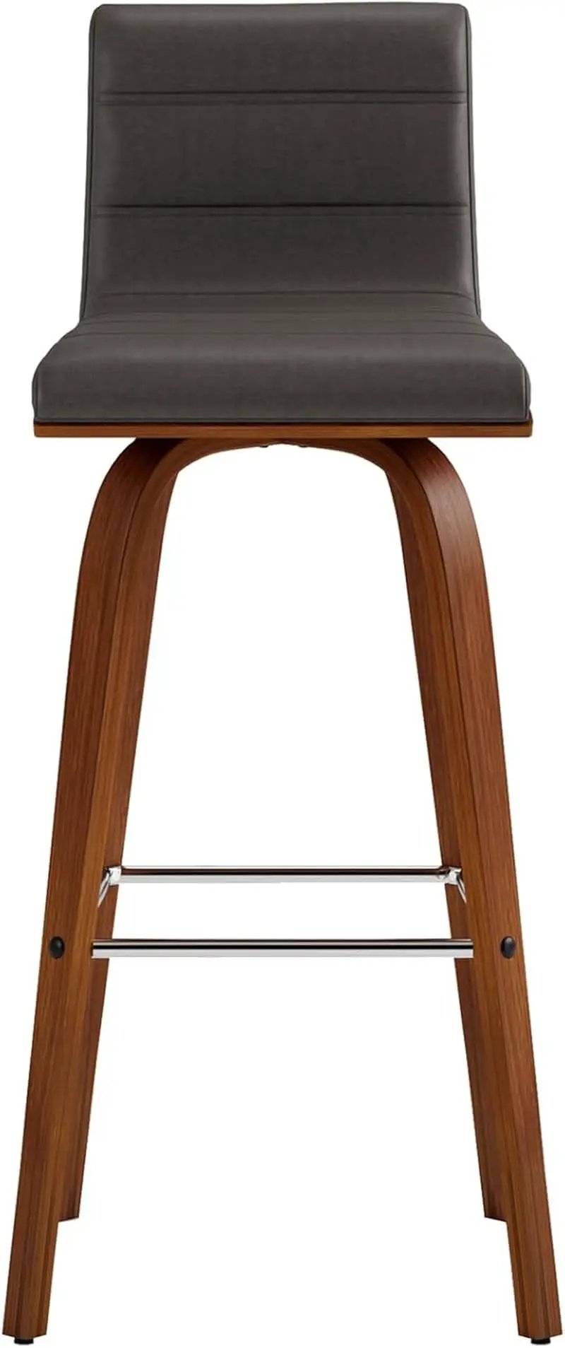 Mid-Century Modern Barstool Grey Faux Leather Wood Finish from PriceLows™