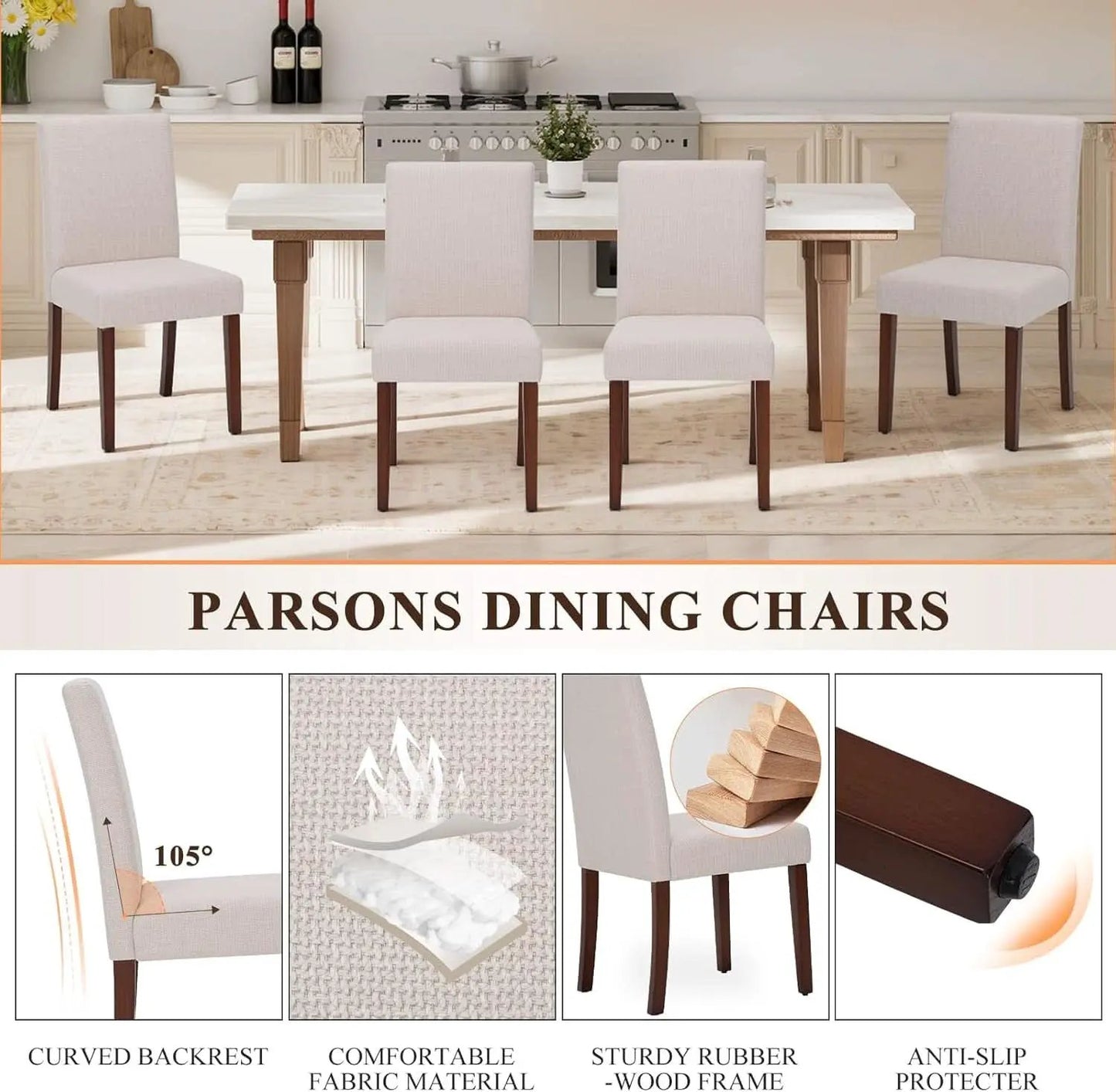 Beige Upholstered Parsons Dining Chairs Collection from PriceLows™