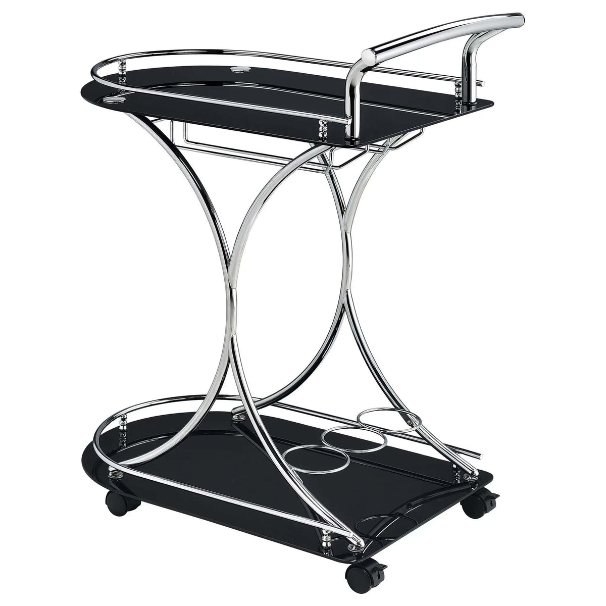 Elfman 2-tier Glass Shelf Metal Bar Cart Black and Chrome | 26.5 x 15.75 x 33.75 in | Glass & Metal | Home