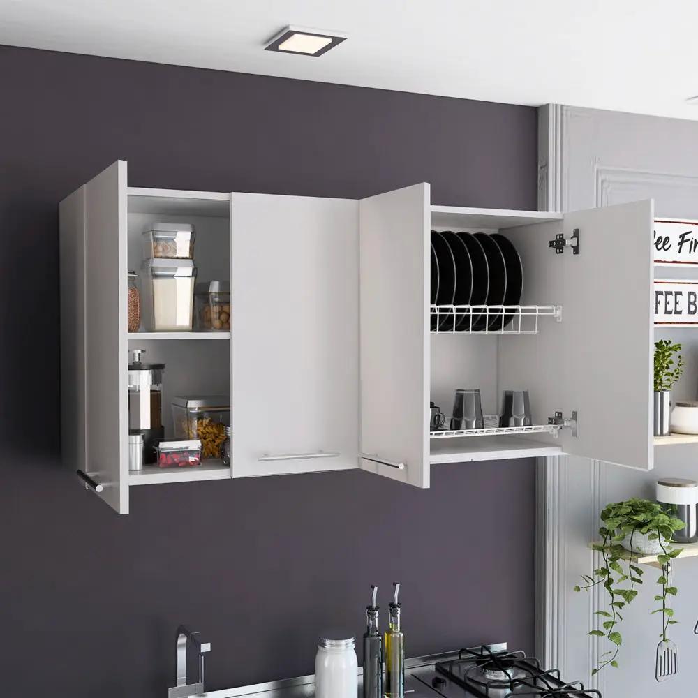 White Wall Cabinet | Four Doors | Two Interior Shelves | Plate And Glass Organizer