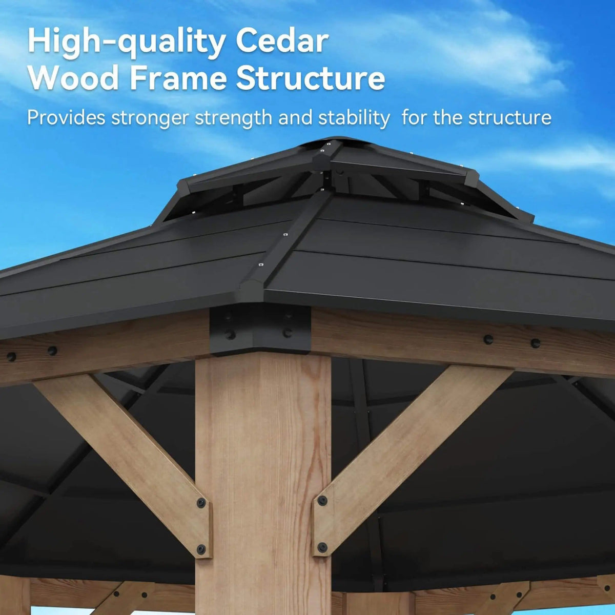 Premium All-Weather Octagonal Double Hardtop Cedar Wood Gazebo | Wood | Home Use | Home