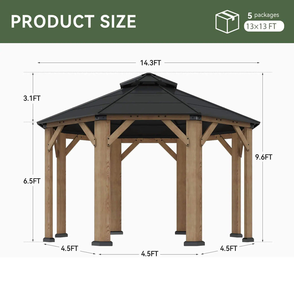 Premium All-Weather Octagonal Double Hardtop Cedar Wood Gazebo | Wood | Home Use | Home