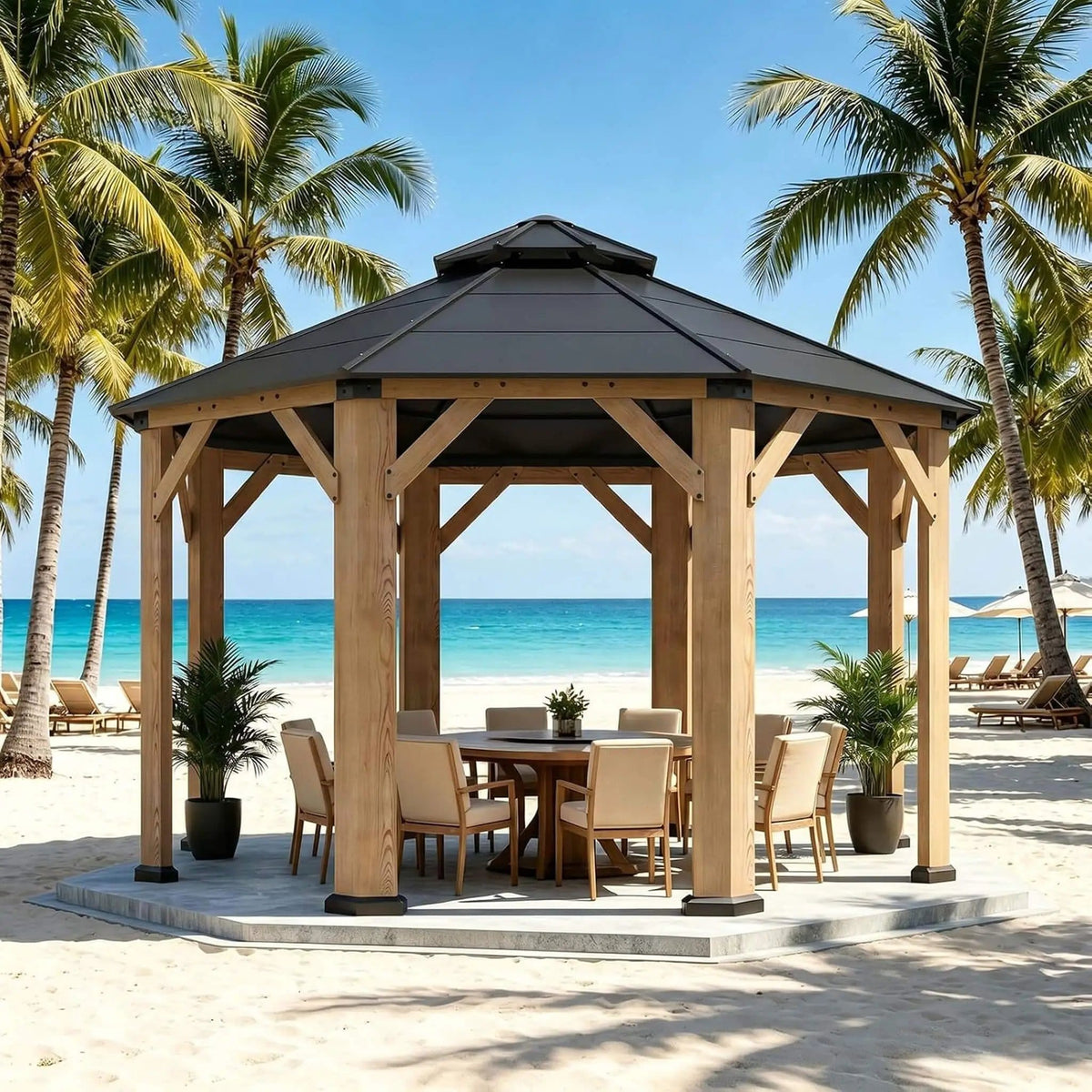 Premium All-Weather Octagonal Double Hardtop Cedar Wood Gazebo | Wood | Home Use | Home