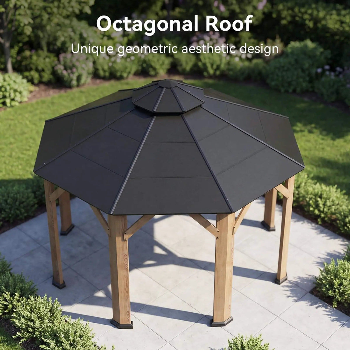 Premium All-Weather Octagonal Double Hardtop Cedar Wood Gazebo | Wood | Home Use | Home