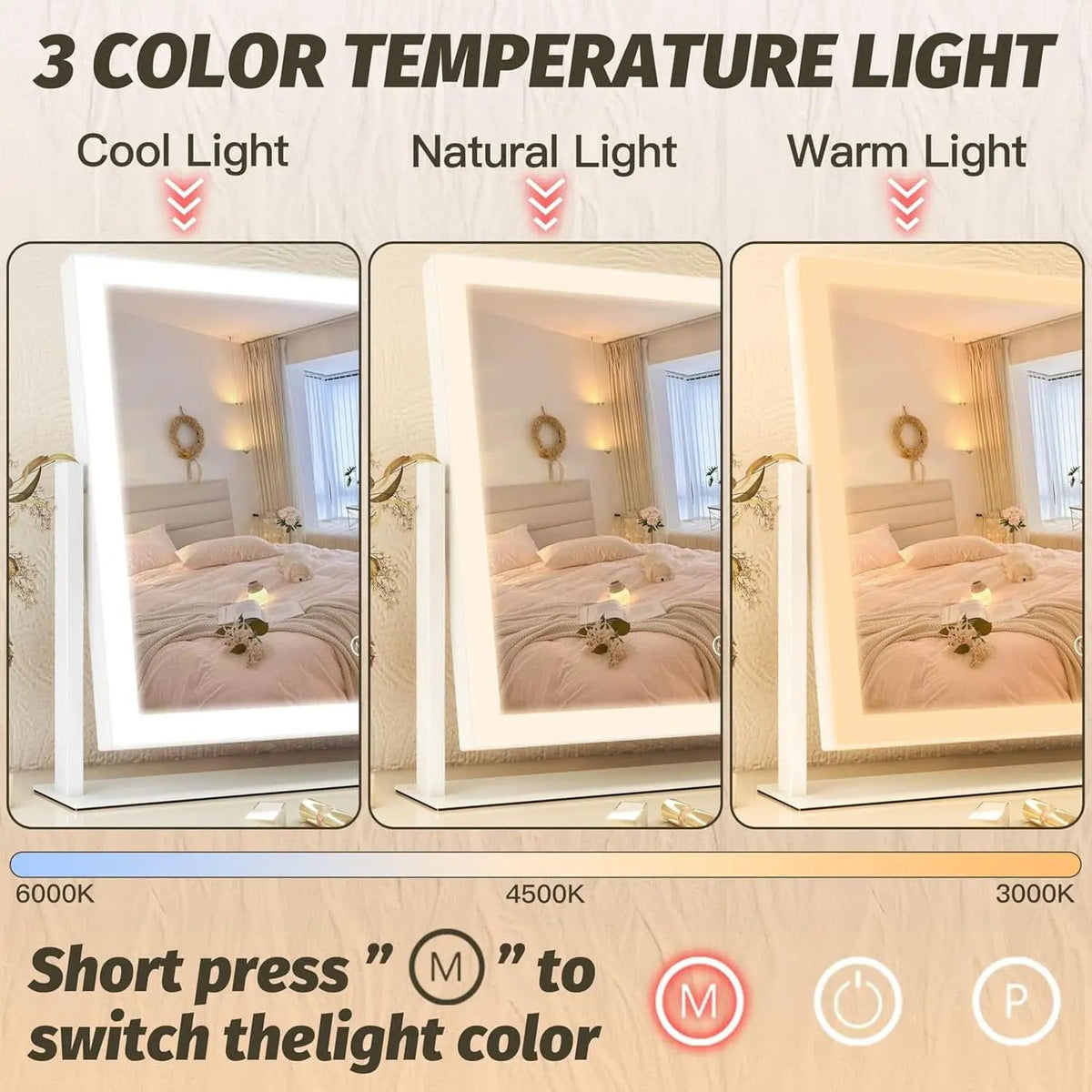 13x17 Makeup Vanity Mirror With Lights Dimmable Touch Screen from PriceLows™