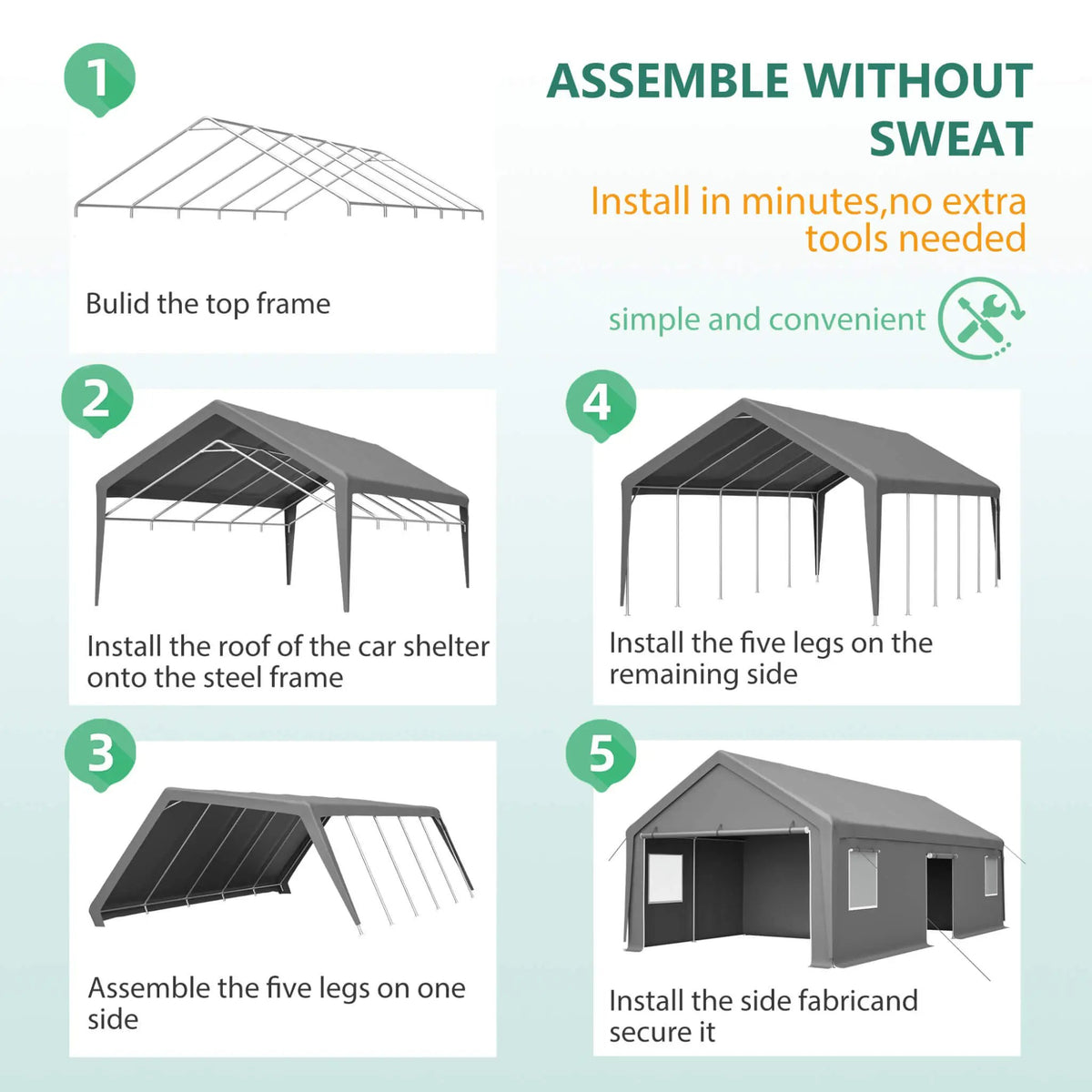 Heavy-Duty Carport Canopy | 13x26 Ft | Roll-Up Doors And Windows | Powder-Coated Steel Frame