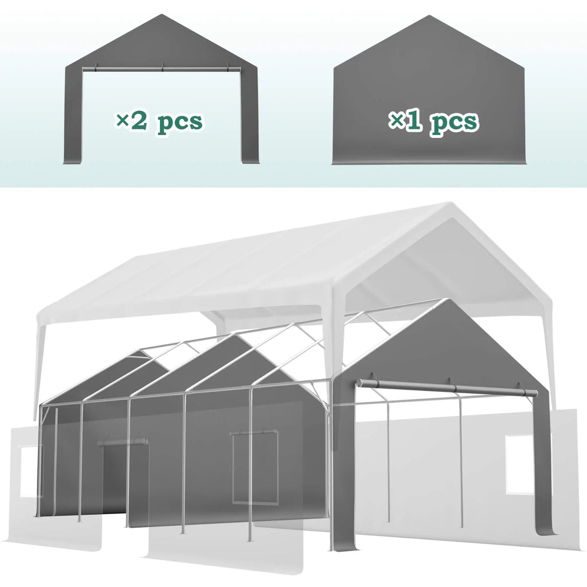 Heavy-Duty Carport Canopy | 13x26 Ft | Roll-Up Doors And Windows | Powder-Coated Steel Frame