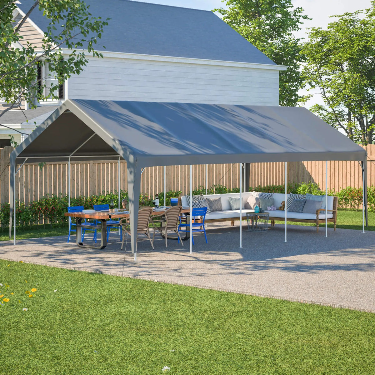 Heavy-Duty Carport Canopy | 13x26 Ft | Roll-Up Doors And Windows | Powder-Coated Steel Frame