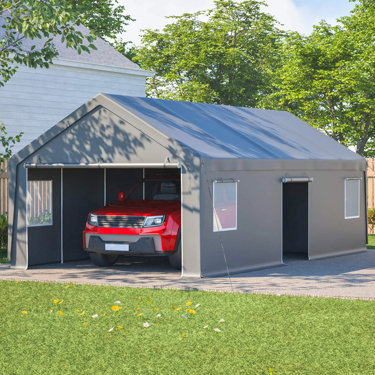Heavy-Duty Carport Canopy | 13x26 Ft | Roll-Up Doors And Windows | Powder-Coated Steel Frame