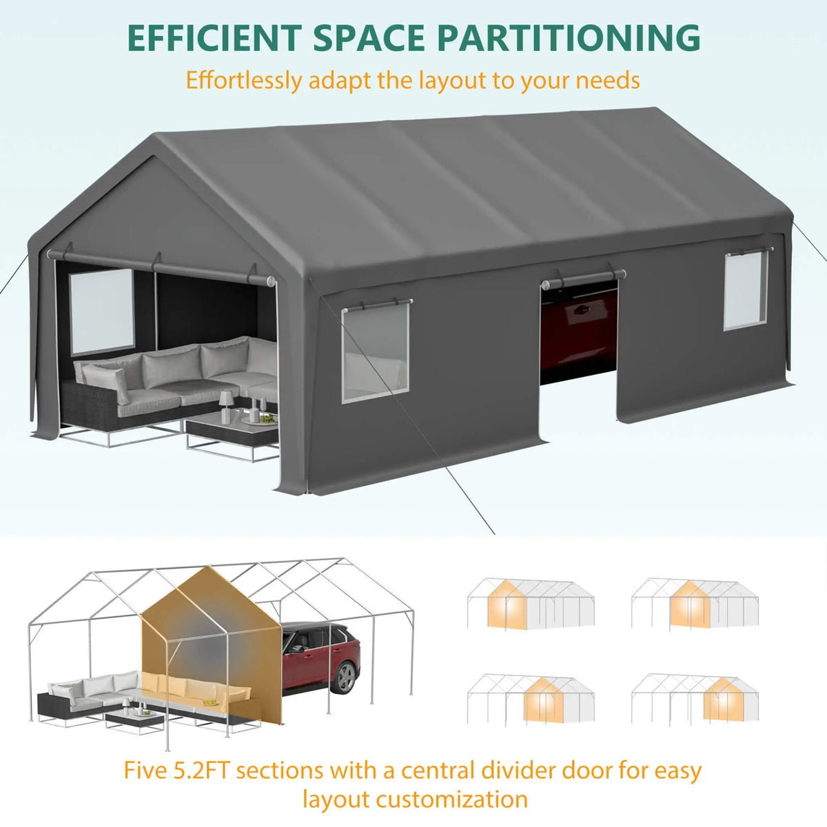 Heavy-Duty Carport Canopy | 13x26 Ft | Roll-Up Doors And Windows | Powder-Coated Steel Frame