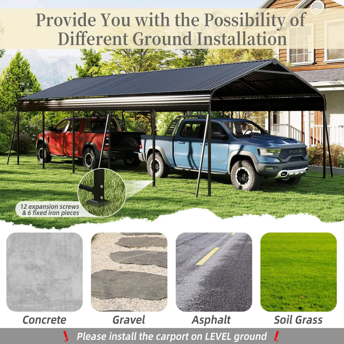 Weather-Resistant Outdoor Carport | 13 X 26.5 Ft | 0.25mm Color Steel Plates | Protective Film