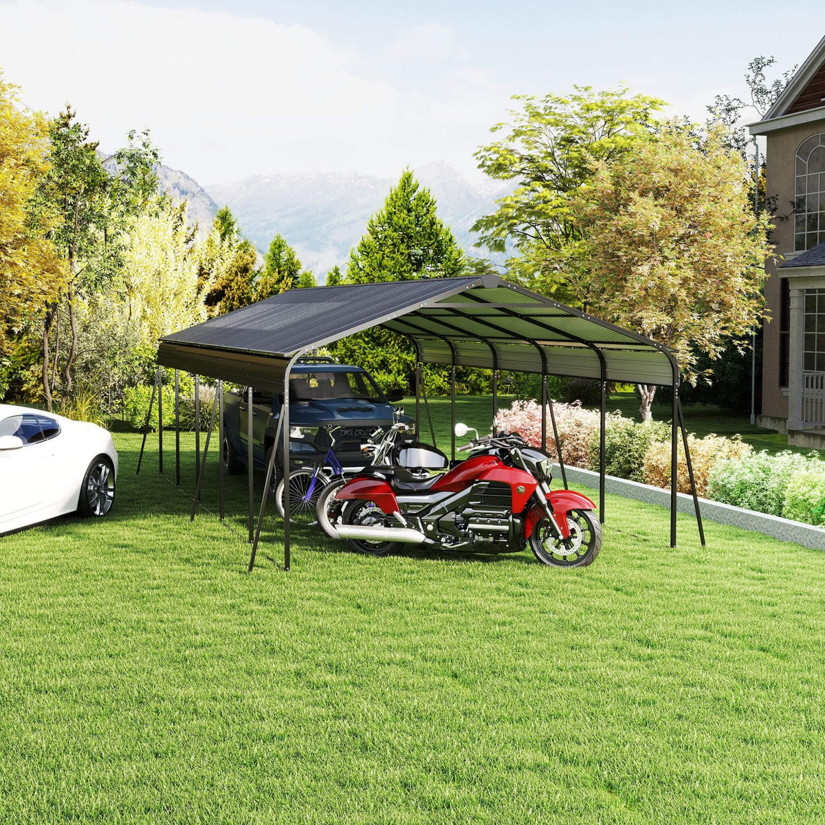 Weather-Resistant Outdoor Carport | 13 X 26.5 Ft | 0.25mm Color Steel Plates | Protective Film