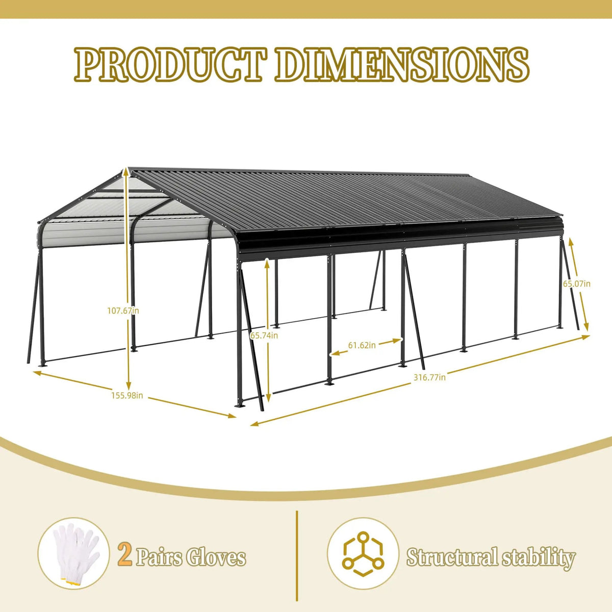 Weather-Resistant Outdoor Carport | 13 X 26.5 Ft | 0.25mm Color Steel Plates | Protective Film