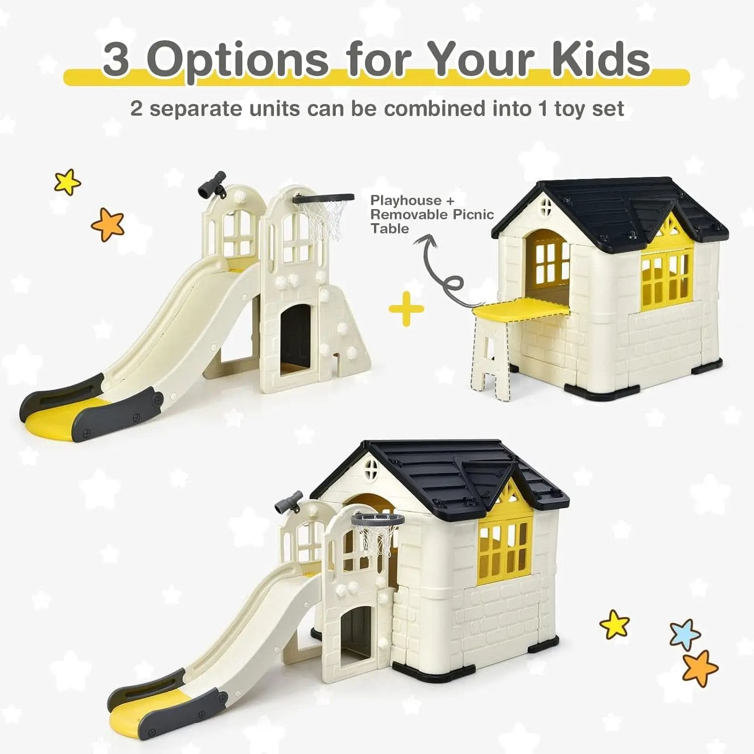 Yellow 7-In-1 Outdoor Kids Playhouse With Slide And Picnic from PriceLows™