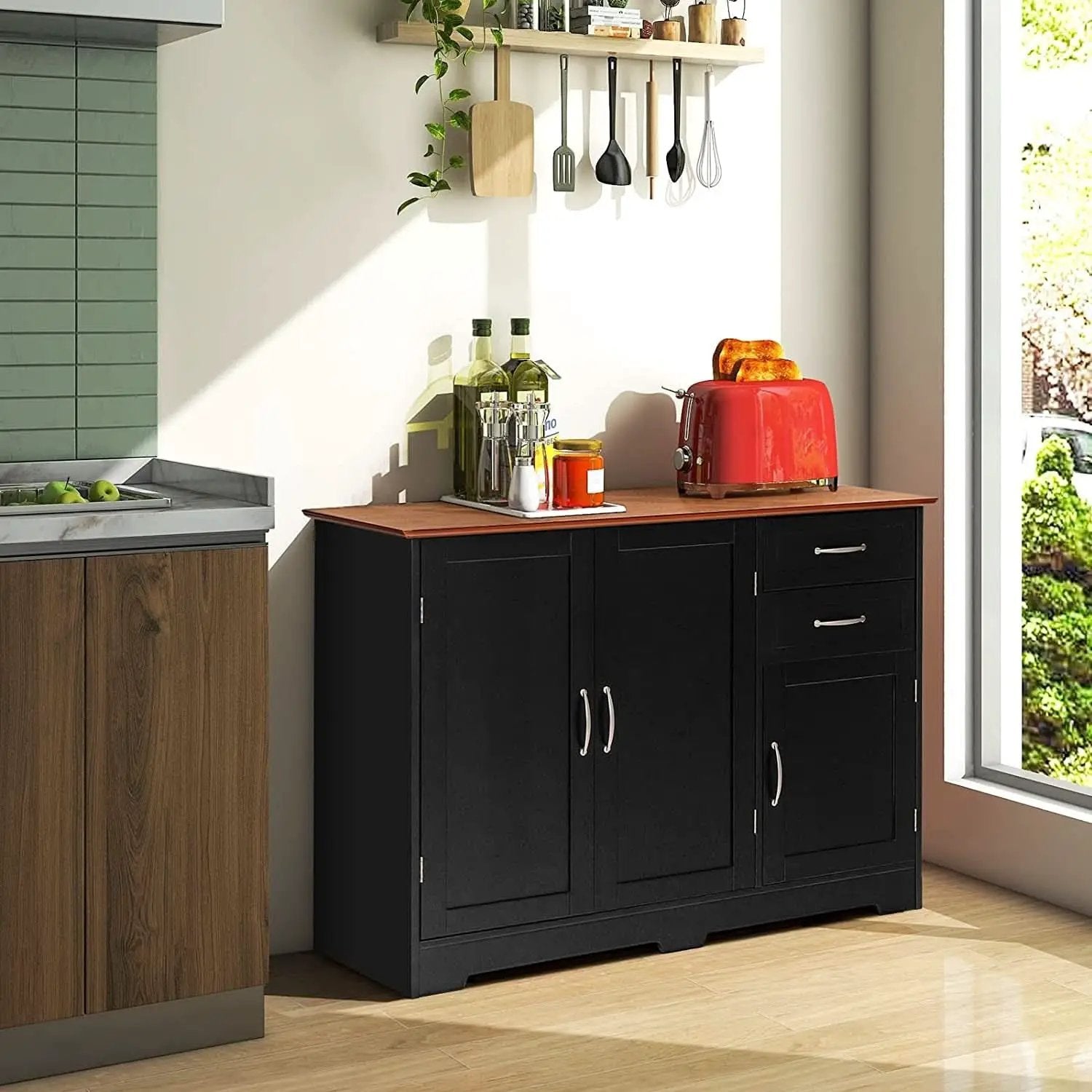 Buffet Credenza Console Table With Drawers In Oak Finish from PriceLows™