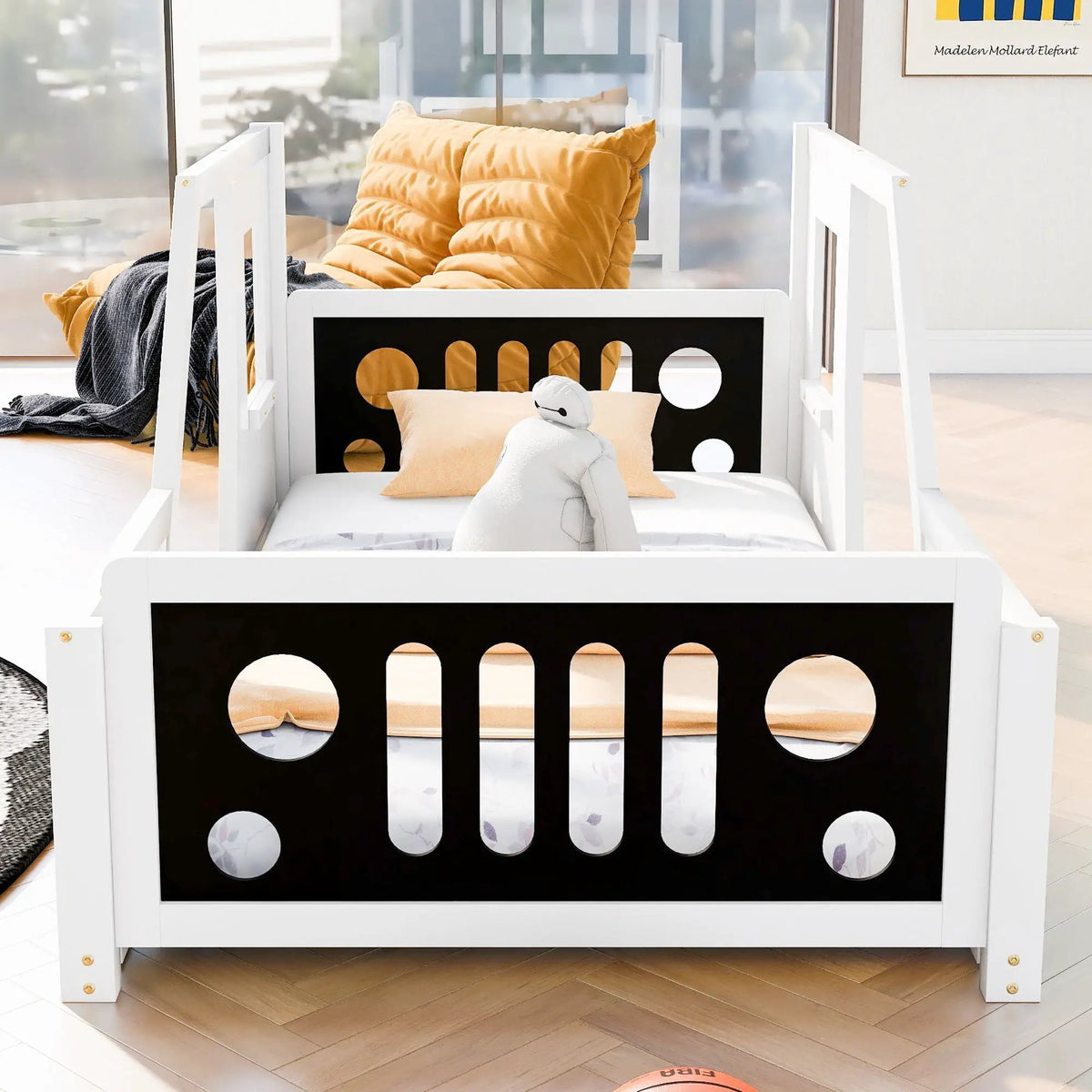 Car Shaped Platform Bed | Solid Pine Wood | Decorative Wheels