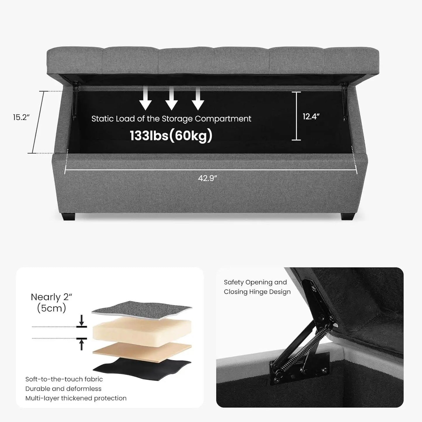 47.2 Inch Storage Ottoman Bench Light Grey Upgraded from PriceLows™