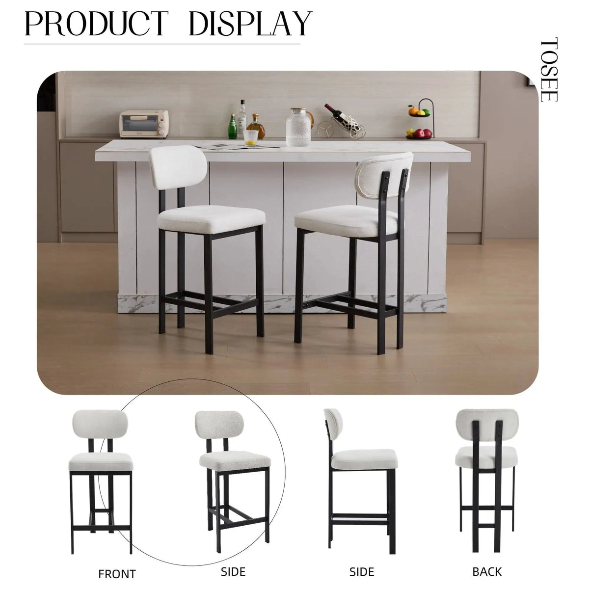 Modern Counter Height Stools (Set of 2) | 2 Pieces | Fabric & Metal | Home