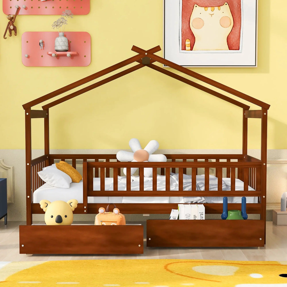 Kids House Bed With 2 Drawers | Sky Roof Design | Classic House Shape | 62.9 Inch Height