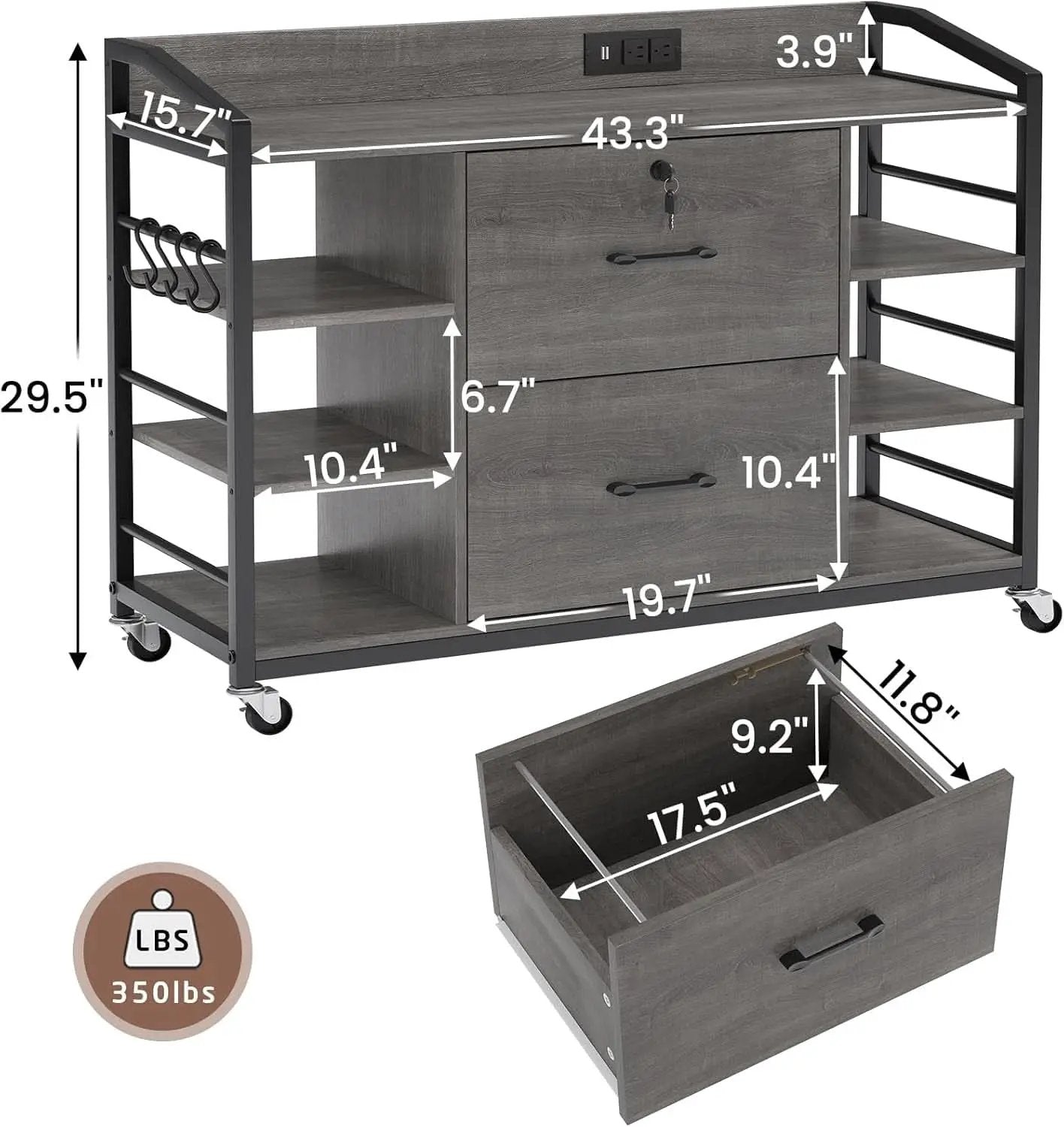 44 Inch 2 Drawer File Cabinet Grey With Lock For Office from PriceLows™