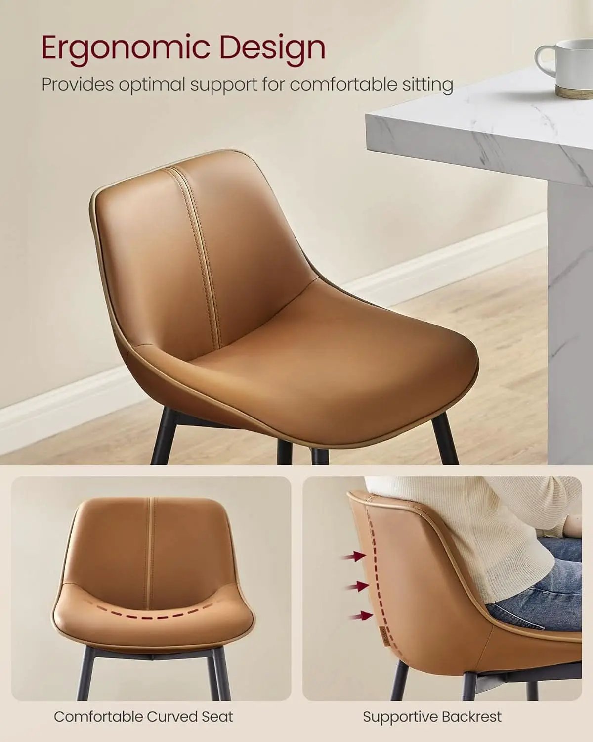 Bar Stool Set Of 2 Caramel Brown Ergonomic Backrest from PriceLows™