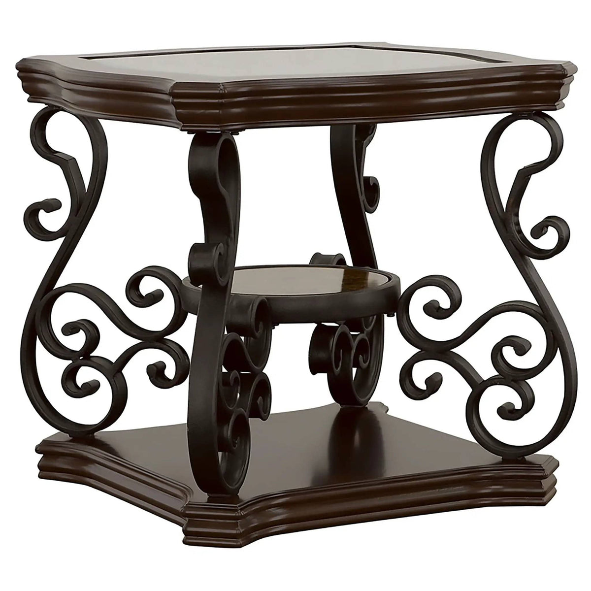 Laney 1-shelf Glass Top Square End Table Deep Merlot | 24.5 x 24.5 x 24.75 in | Engineered Wood & Tempered Glass | Living Room