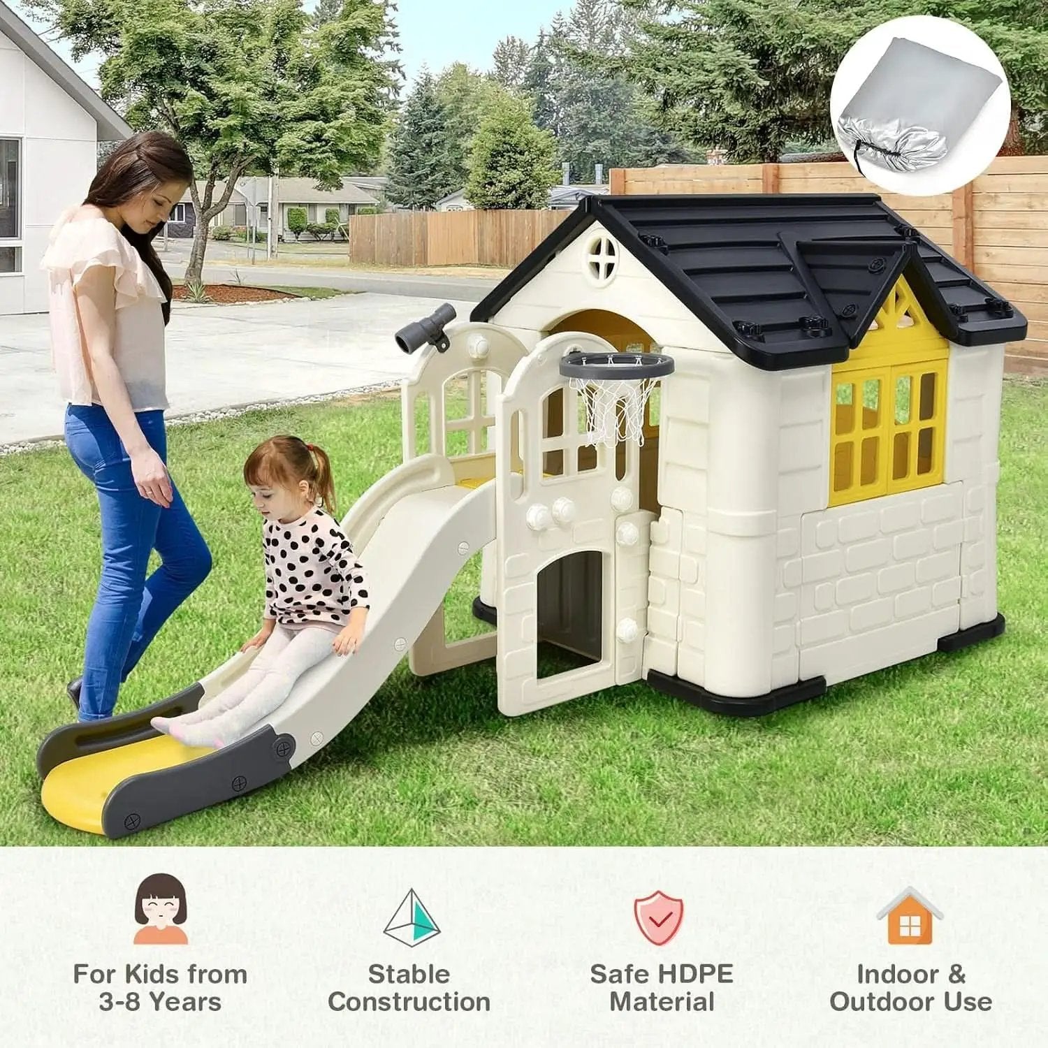 Yellow 7-In-1 Outdoor Kids Playhouse With Slide And Picnic from PriceLows™