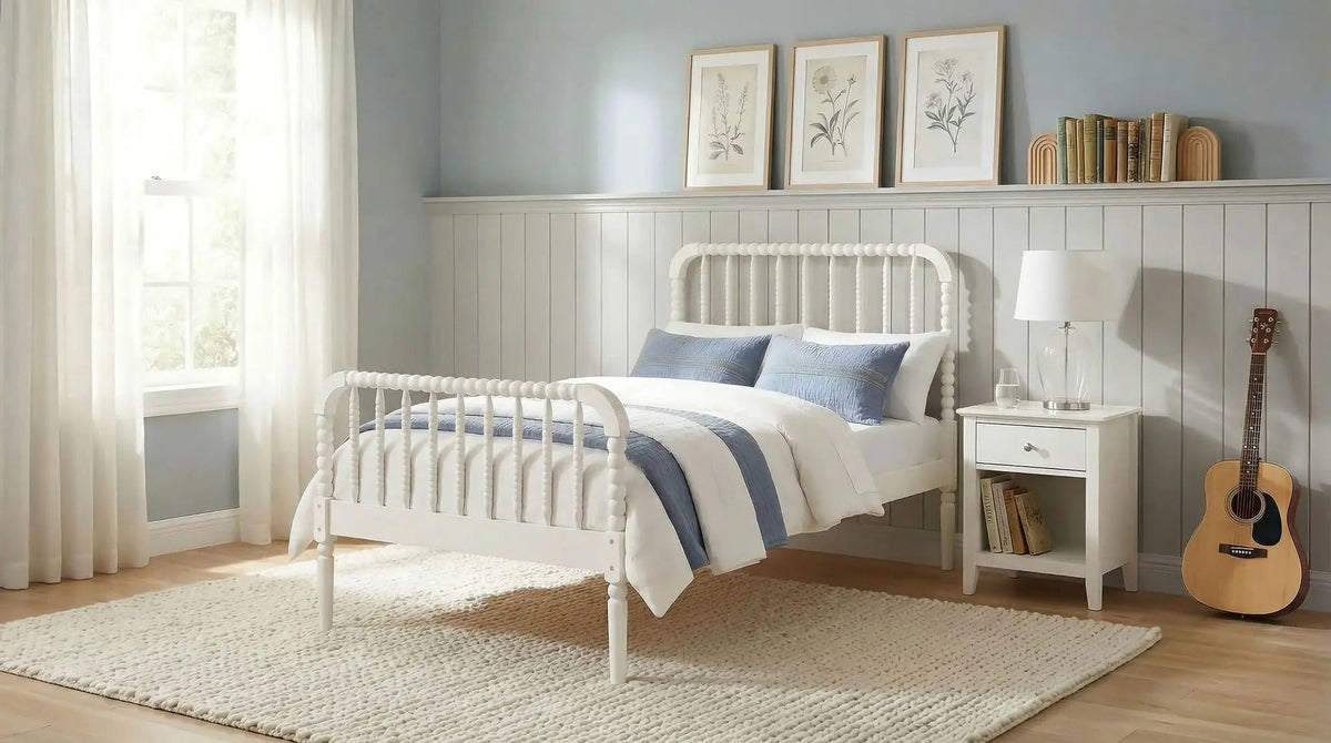 Jones Wood Twin Open Frame Bed | 41.75 x 79.25 x 44 in | Rubberwood | White