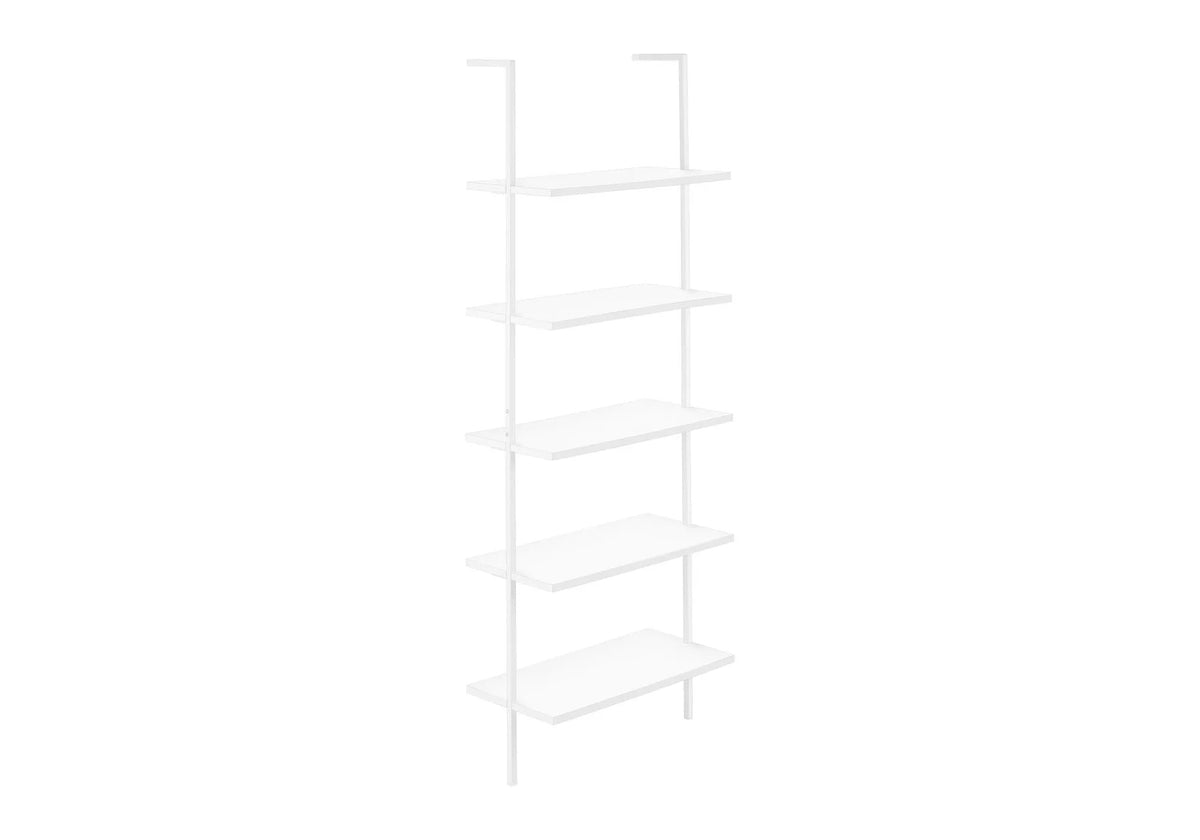 5 Tier Ladder Etagere Bookcase | 72 Inch Height | Satin Metal Frame | Open Shelves