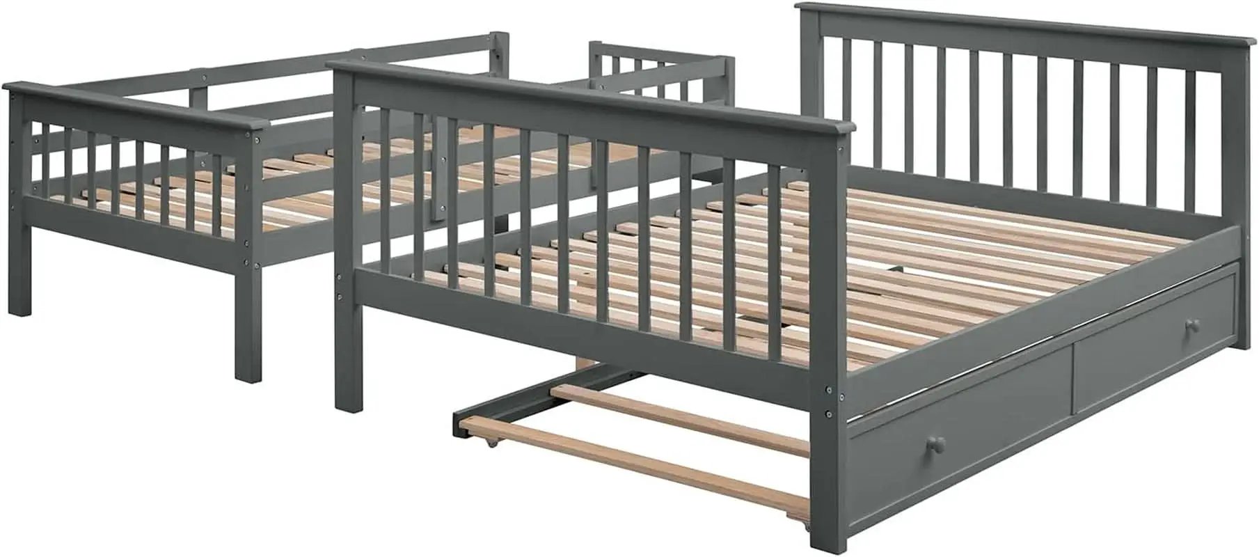 Twin Over Full Bunk Bed With Trundle Storage Shelves Grey from PriceLows™