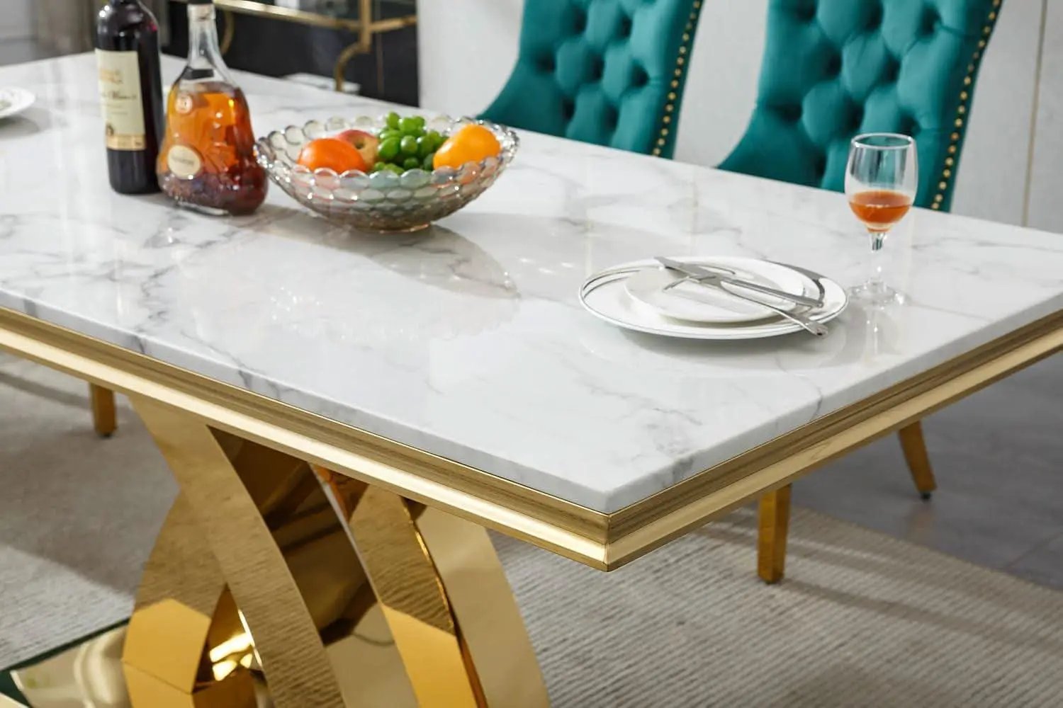 Faux Marble Dining Table 70 Inch With X Pedestal Base from PriceLows™