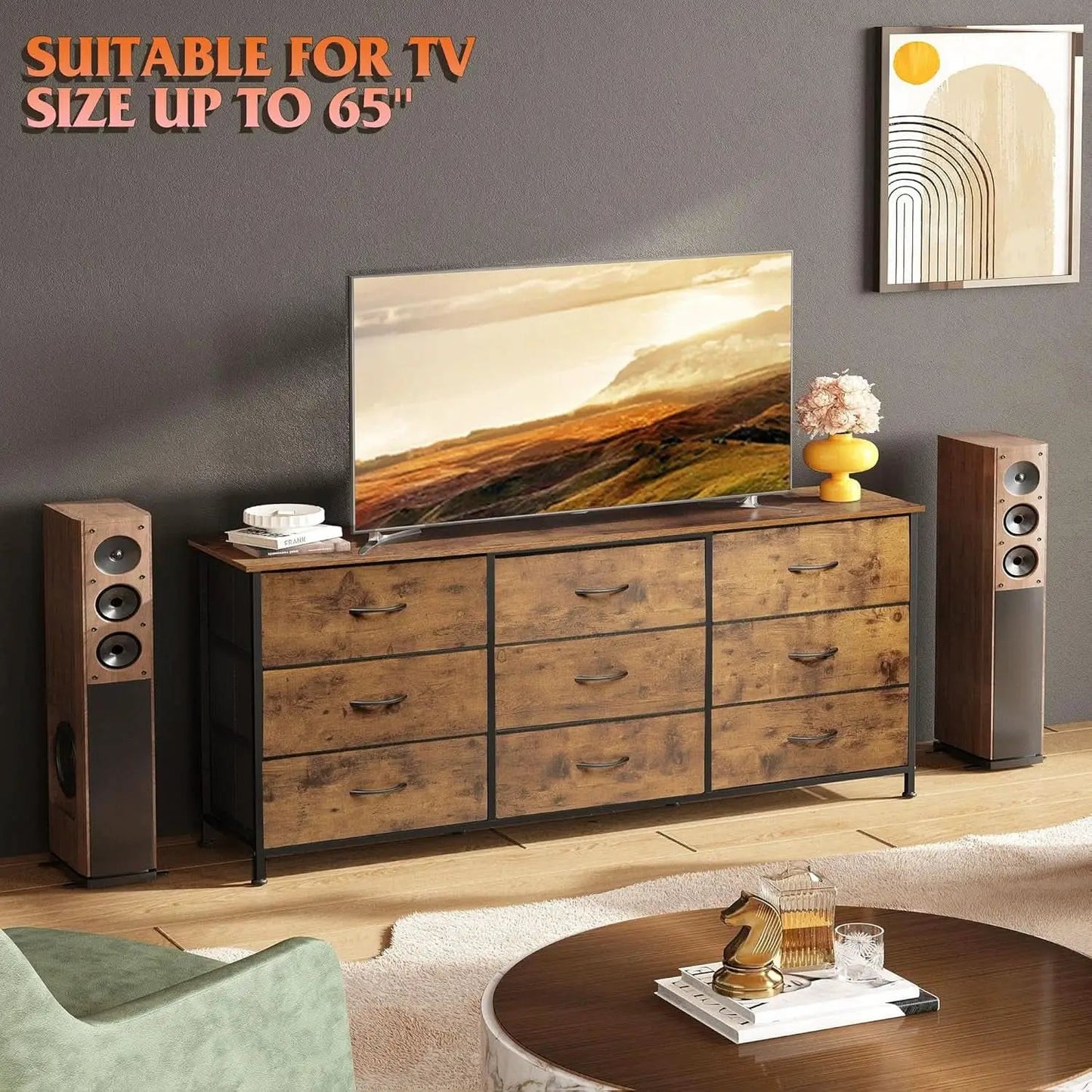 54 Inch Rustic Brown Dresser TV Console Cabinet Storage from PriceLows™